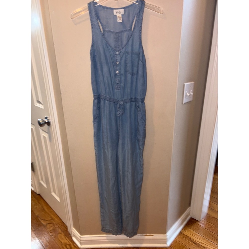 Jessica Simpson Blue Chambray Lyocell Racerback Jumpsuit Womens Small Sleeveless
